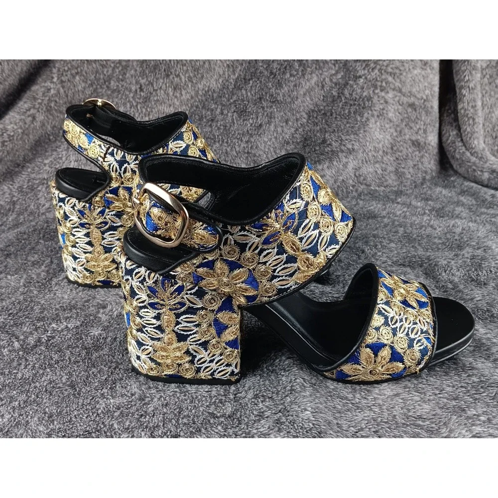STEVEN BY STEVE MADDEN Embellished Platform Block‎ Heels Sandals Women's Size 38